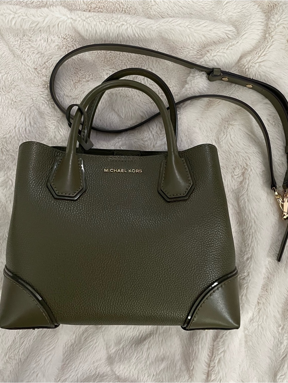 Michael Kors Olive Pebbled Leather Satchel with Detachable Strap